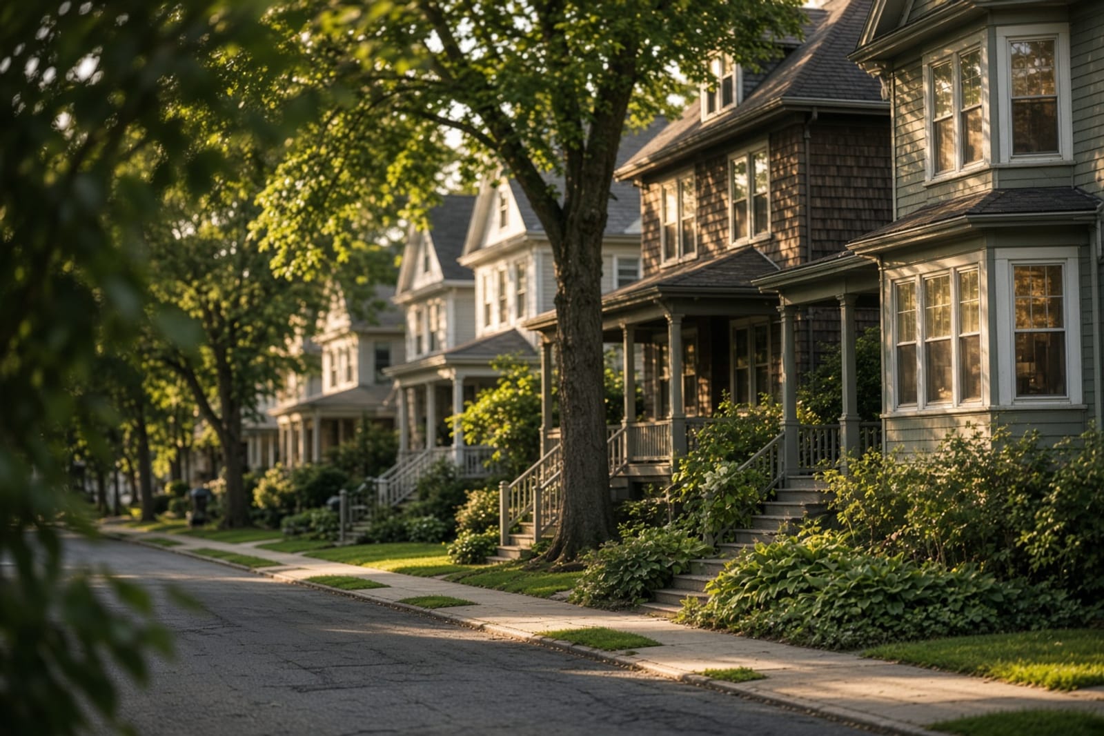A quiet leafy residential street of older New Jersey houses